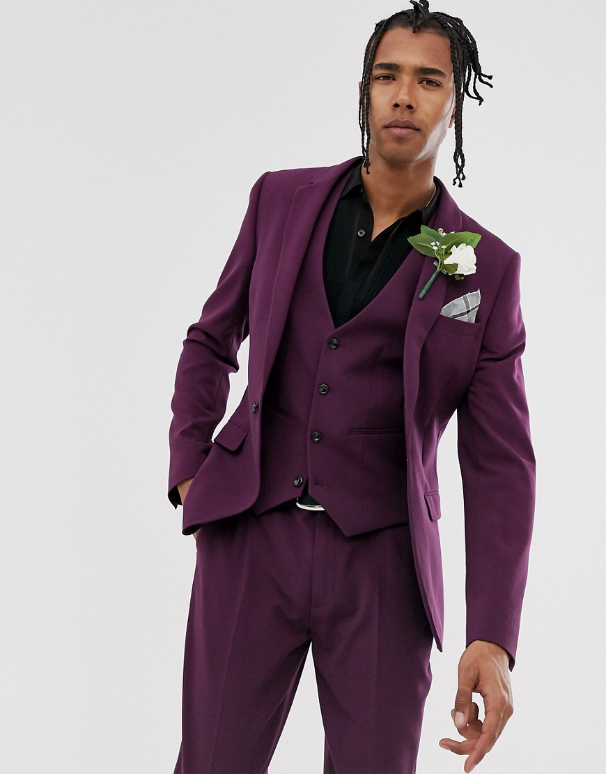 ASOS DESIGN wedding super skinny suit jacket in purple