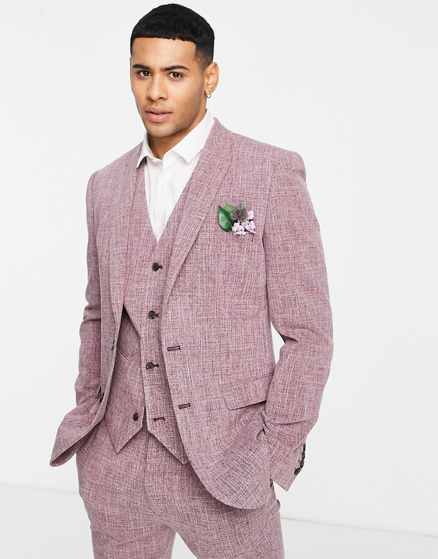 ASOS DESIGN wedding super skinny suit jacket in rust cross hatch-Red
