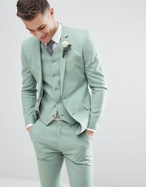 ASOS DESIGN wedding skinny blazer with gold buttons in sage green