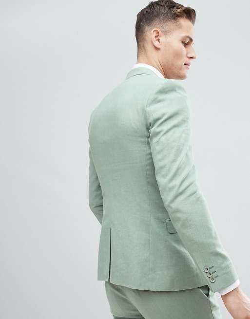 ASOS Design Wedding Skinny Blazer with Gold Buttons in Sage Green