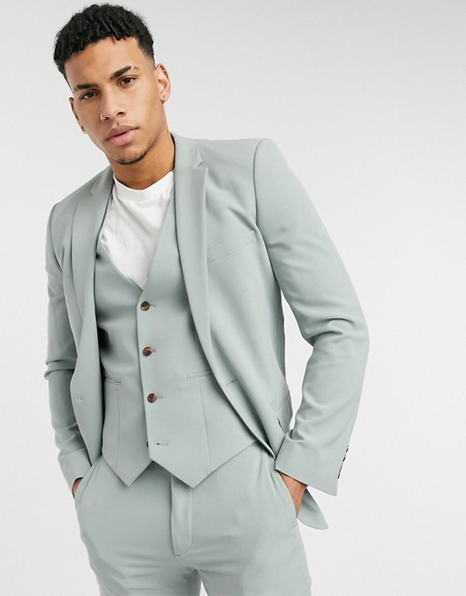 ASOS DESIGN wedding super skinny suit jacket in sage green