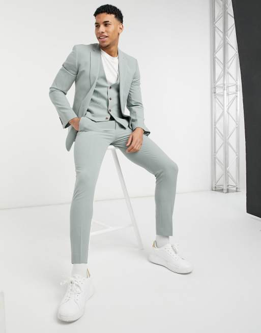 ASOS DESIGN wedding super skinny suit jacket in sage green