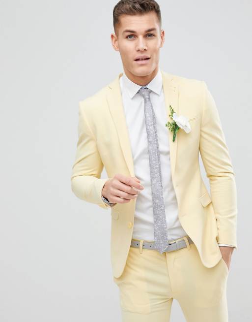 ASOS DESIGN wedding super skinny suit jacket in sherbet lemon | ASOS