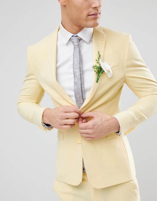 ASOS DESIGN wedding super skinny suit jacket in sherbet lemon