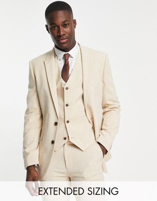 ASOS DESIGN wedding super skinny suit jacket in stone crosshatch