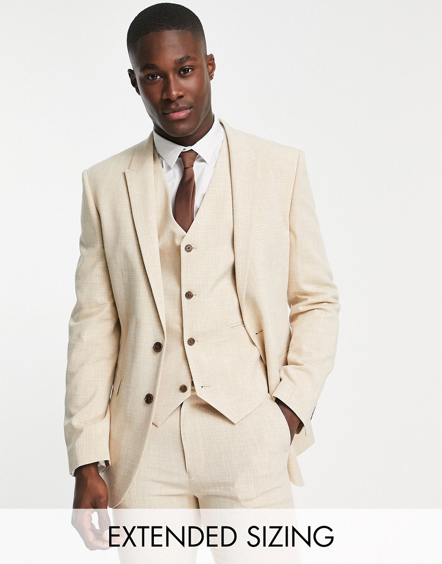 ASOS DESIGN wedding super skinny suit jacket in stone crosshatch-Neutral