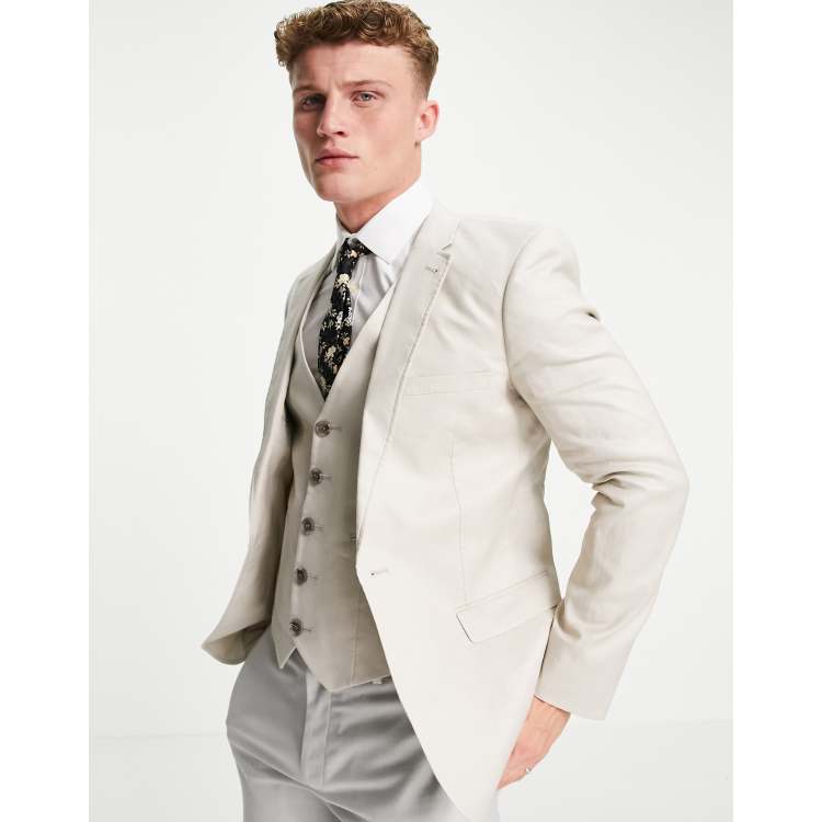 Stone Linen and Cotton Suit Jacket