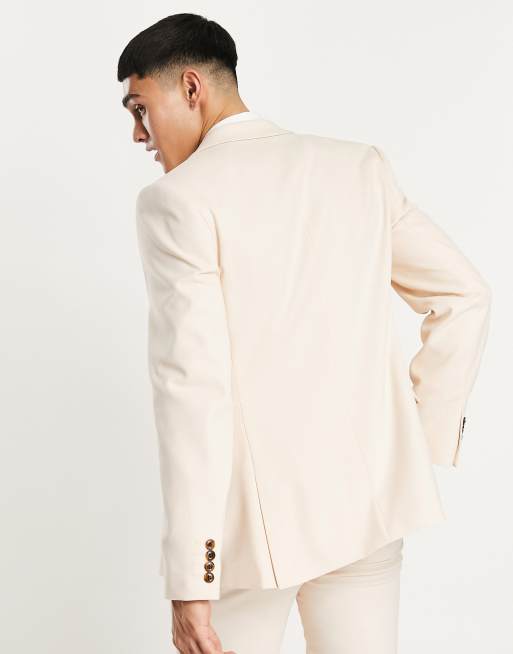 ASOS DESIGN wedding super skinny suit jacket in stone micro texture