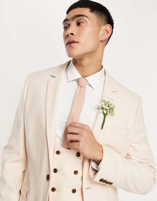 ASOS DESIGN super skinny double breasted suit jacket in stone