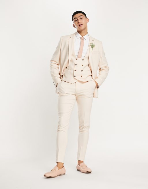 ASOS DESIGN wedding super skinny suit pants in micro texture in black