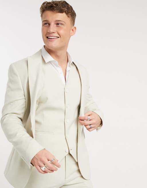 ASOS DESIGN super skinny double breasted suit jacket in stone