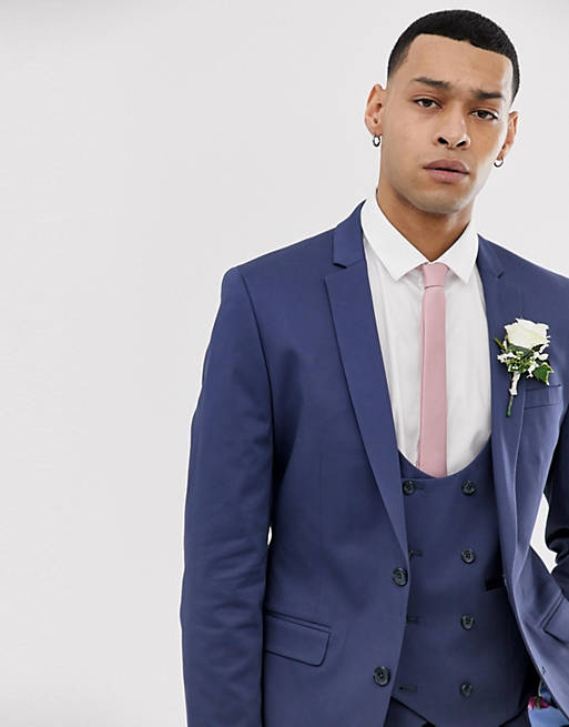 ASOS DESIGN wedding super skinny suit jacket in stretch cotton in indigo blue