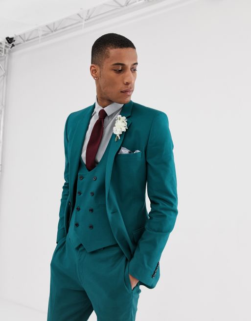 Lindbergh wedding slim fit suit pant in teal, ASOS