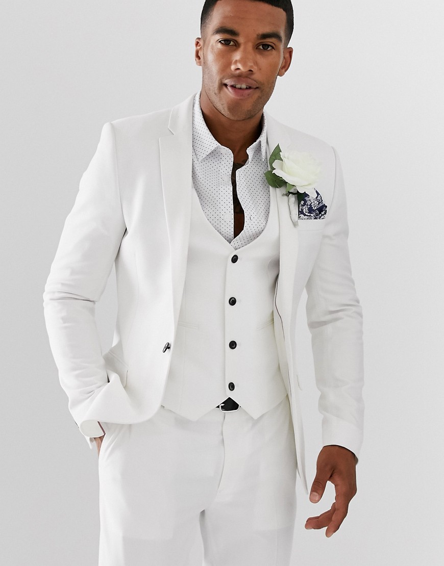 ASOS DESIGN wedding super skinny suit jacket in white