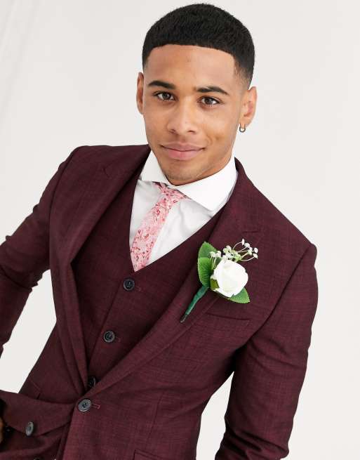 ASOS DESIGN wedding super skinny suit jacket in wine crosshatch ASOS