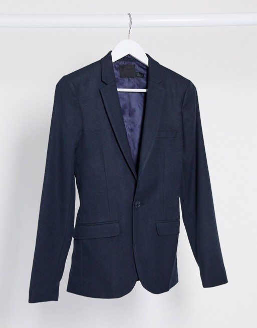 ASOS DESIGN wedding super skinny suit jacket in wool look in navy