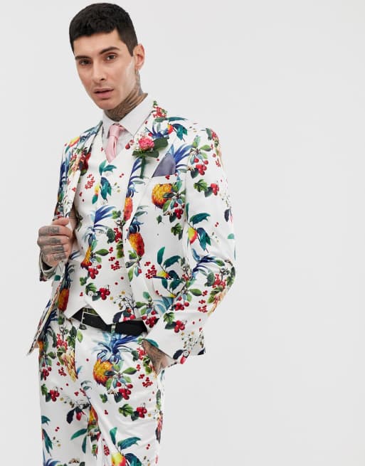 ASOS DESIGN wedding super skinny suit jacket with all over fruit floral ...