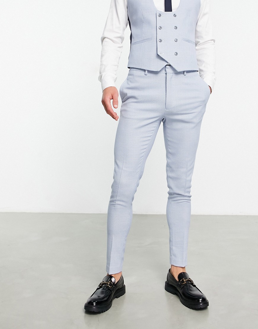 Asos Design Wedding Super Skinny Suit Pants In Birdseye Texture In Dusky Blue