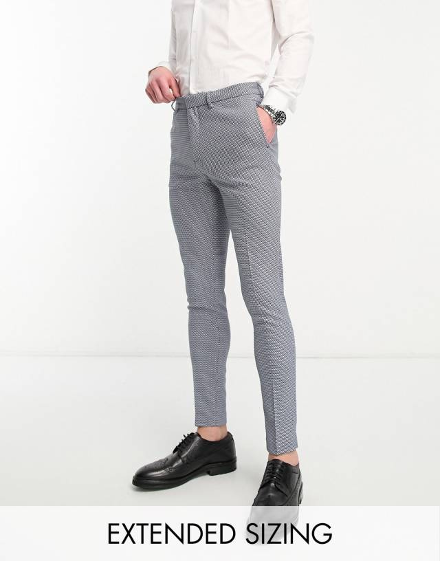 ASOS DESIGN wedding super skinny suit pants in birdseye texture in navy