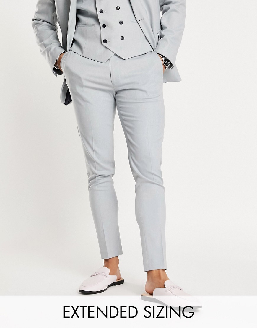Asos Design Wedding Skinny Suit Pants In Linen Mix In Micro Texture In Pastel Blue