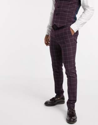 burgundy check suit