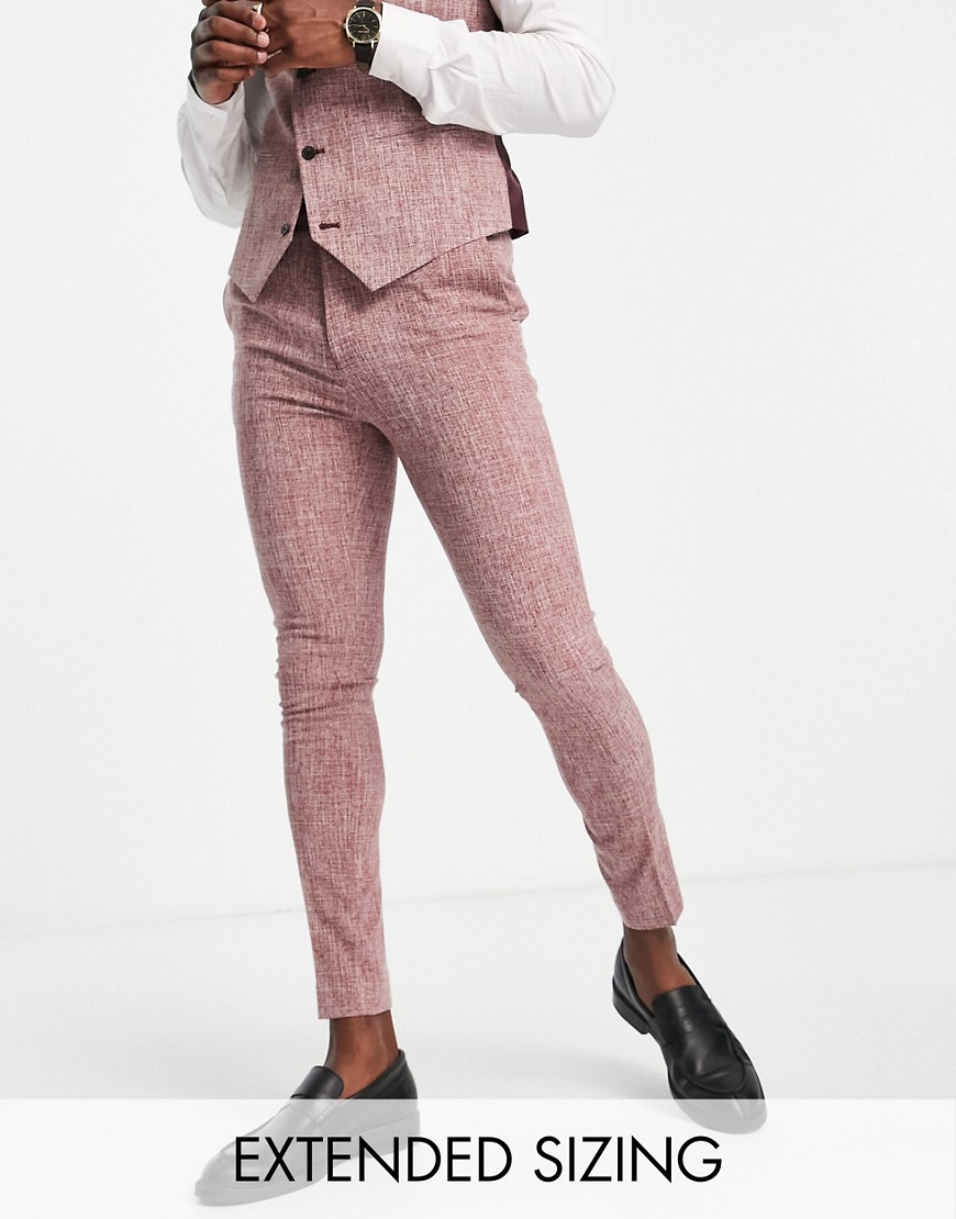 Asos Design Wedding Super Skinny Suit Pants In Burgundy Crosshatch-red