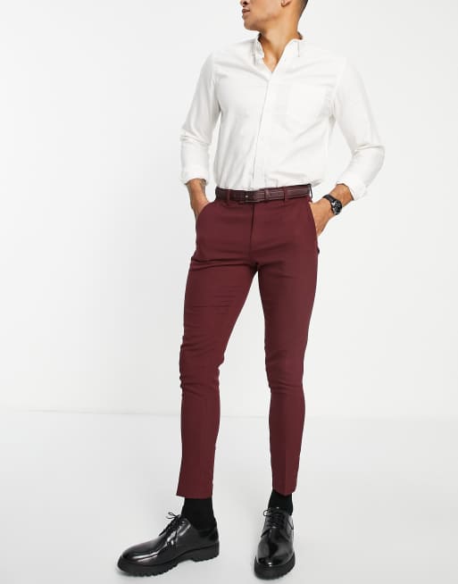 ASOS DESIGN wedding super skinny suit pants in burgundy micro texture