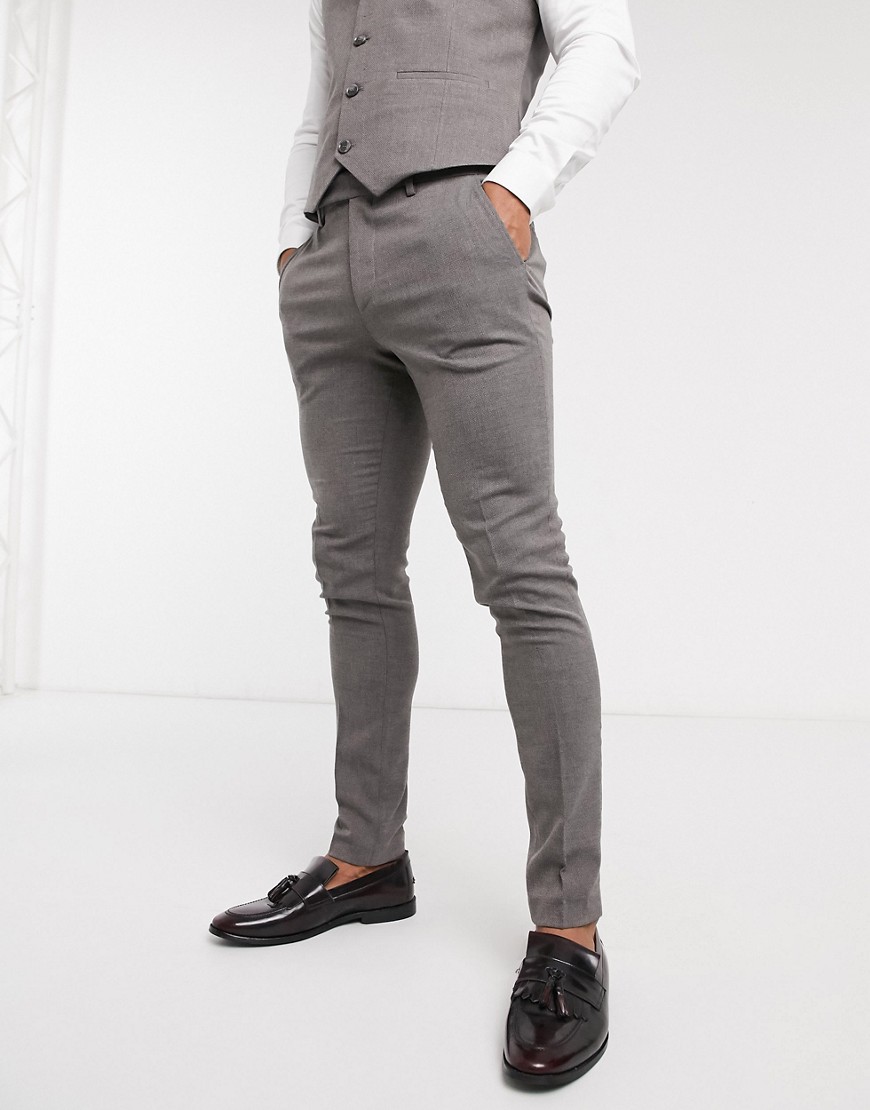 ASOS DESIGN wedding super-skinny suit pants in charcoal micro texture-Gray