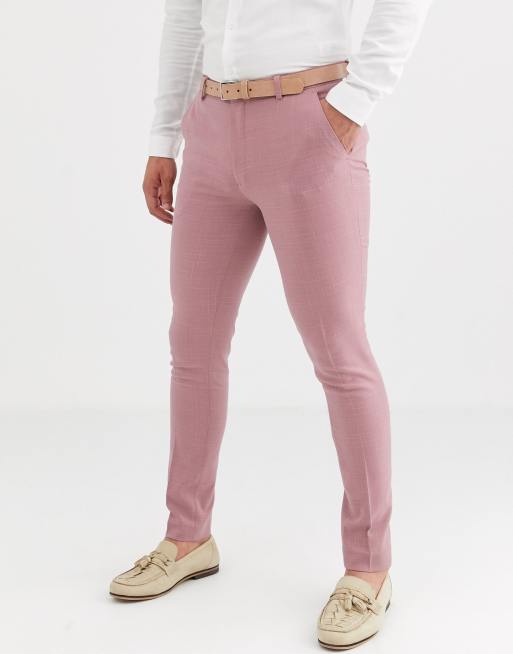 ASOS DESIGN wedding super skinny suit in crosshatch in rose pink, 3 of 4