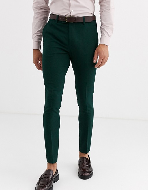 ASOS DESIGN wedding super skinny suit pants in forest green micro ...