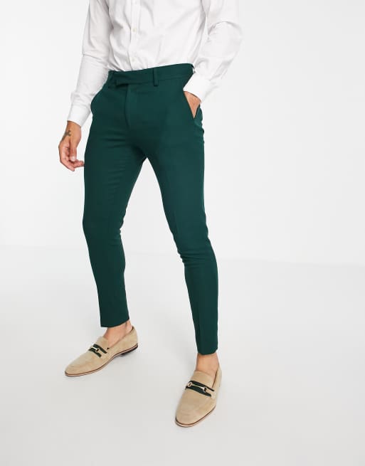 ASOS DESIGN wedding super skinny suit pants in forest green micro texture