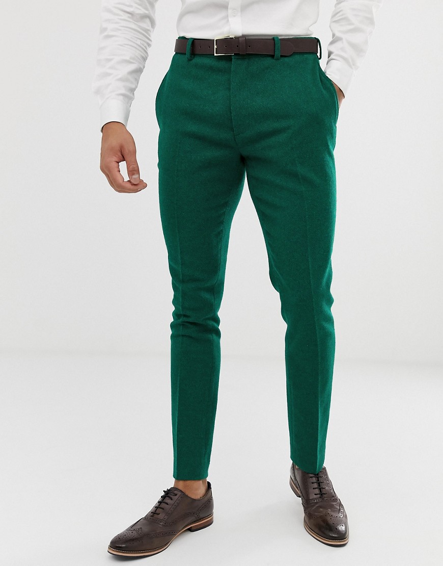 ASOS DESIGN wedding super skinny suit pants in green twill