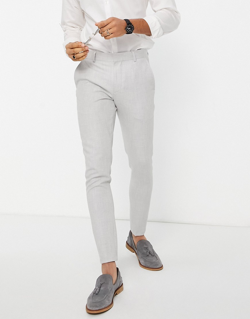 ASOS DESIGN wedding super skinny suit pants in ice gray brushed twill