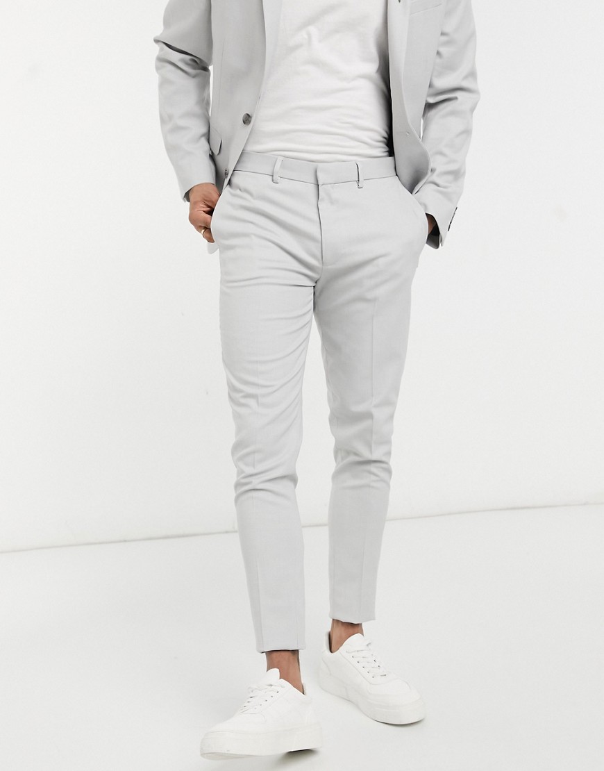 Asos Design Wedding Super Skinny Suit Pants In Ice Gray Micro Texture