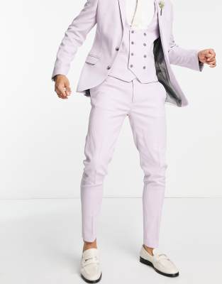 Asos Design Wedding Super Skinny Suit Pants In Lavender Frost Micro Texture-pink