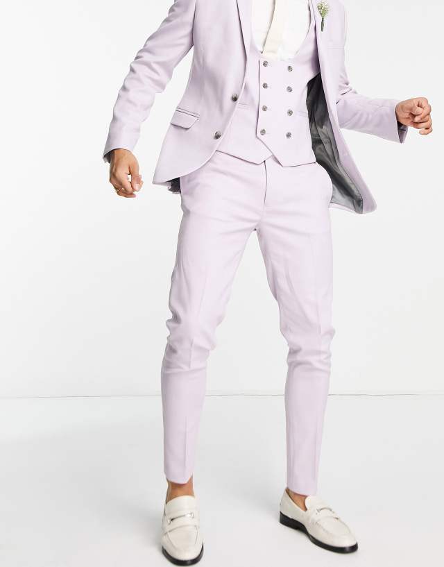 ASOS DESIGN wedding super skinny suit pants in lavender frost micro texture