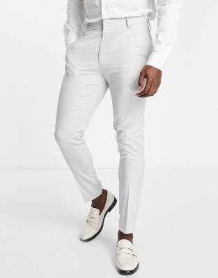 ASOS DESIGN WEDDING SUPER SKINNY SUIT PANTS IN MICRO TEXTURE ICE GRAY