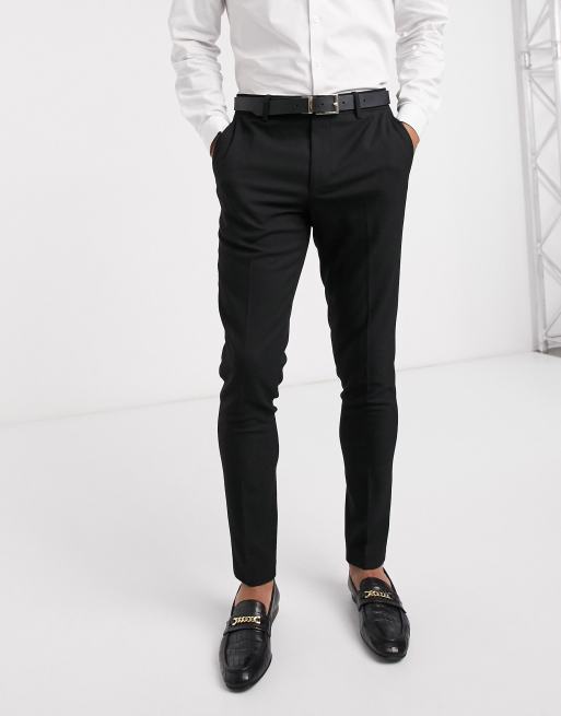 ASOS DESIGN wedding super skinny suit pants in micro texture in black ...