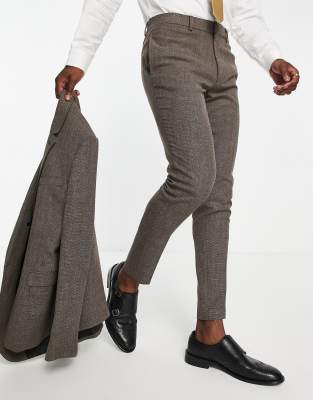 ASOS DESIGN wedding super skinny suit pants in micro texture in brown