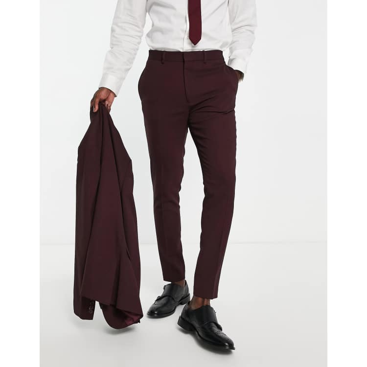 ASOS DESIGN super skinny wool mix suit pants in burgundy herringbone