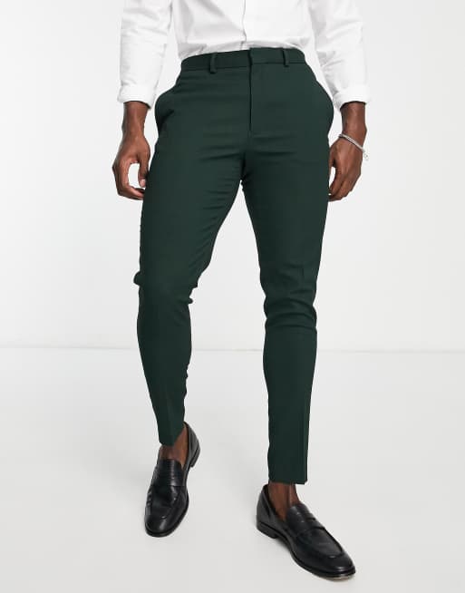 ASOS DESIGN wedding super skinny suit pants in micro texture in forest green