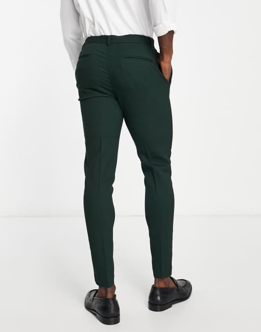 ASOS DESIGN wedding super skinny suit pants in micro texture in forest  green