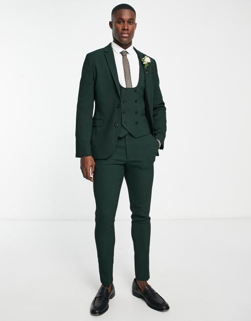 ASOS DESIGN super skinny suit pants in dark green and black tartan