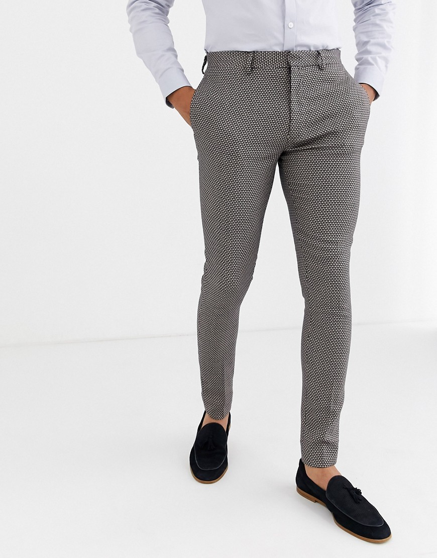 ASOS DESIGN wedding super skinny suit pants in micro texture in gray-Brown