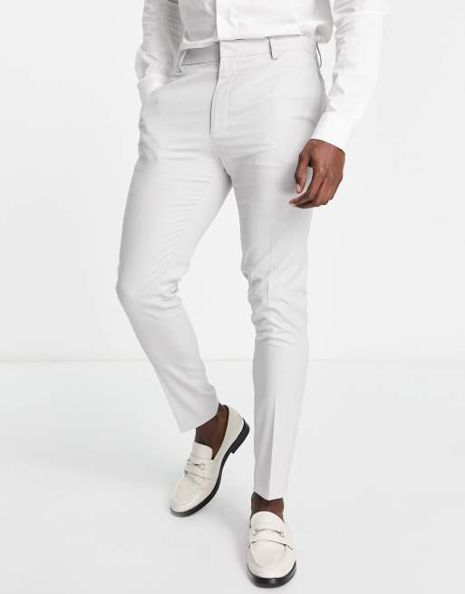 ASOS DESIGN wedding super skinny suit pants in micro texture in ice grey