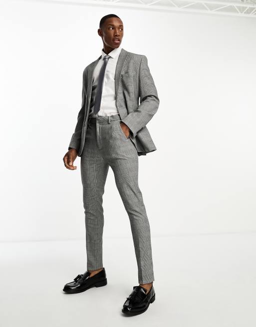 ASOS DESIGN super skinny smart pants in gray prince of wales check