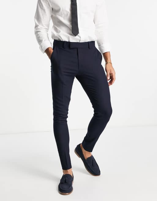 ASOS DESIGN Wedding super skinny suit pants in navy micro texture | ASOS