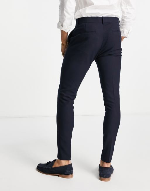 ASOS DESIGN Wedding super skinny suit pants in navy micro texture ASOS