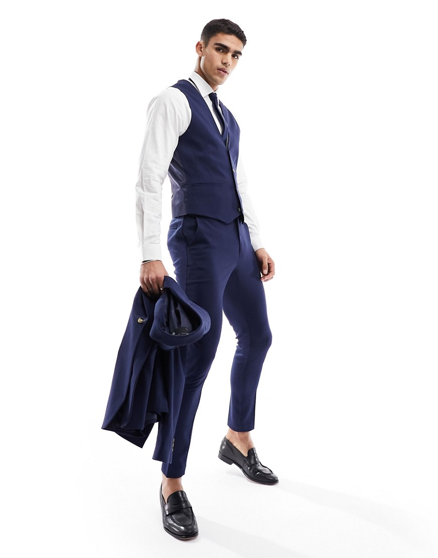 Asos Design Wedding Super Skinny Suit Pants In Navy Microtexture