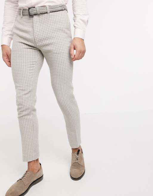 ASOS DESIGN wedding super skinny suit in neutral wool blend houndstooth, 2 of 2